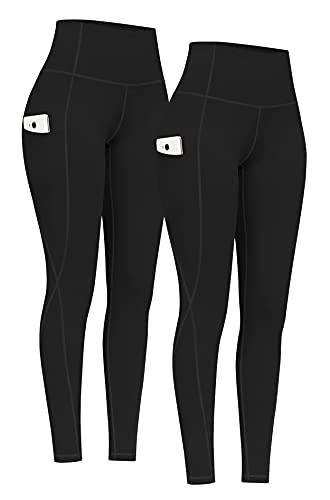 PHISOCKAT 2 Pack High Waist Yoga Pants with Pockets, Tummy Control Leggings, Workout 4 Way Stretch Yoga Leggings