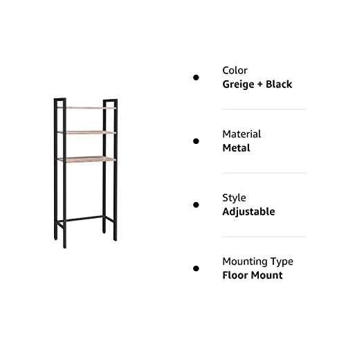 HOOBRO Over The Toilet Storage, 3-Tier Industrial Bathroom Organizer, Bathroom Space Saver with Multi-Functional Shelves, Toilet Storage Rack, Easy to Assembly, Greige and Black BG41TS01