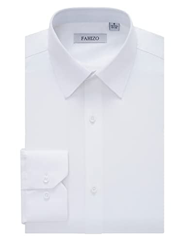 FAHIZO Men's Dress Shirt Regular Fit Soild Business Formal Long Sleeve Button Up Stretch Shirts, White, 16.5 Neck 34"-35" Sleeve(L)