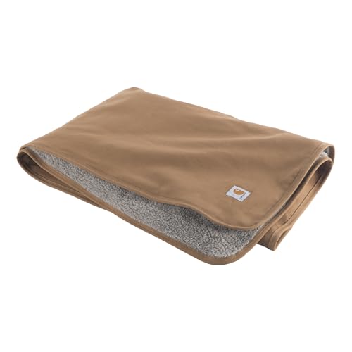 Carhartt Firm Duck Sherpa-Lined Throw Blanket, Reversible Pet Blanket, Blanket Stripe