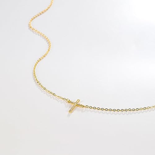 HANLI Cross Necklace for Women, 14k Gold/Silver Plated Dainty Simple Tiny Cross Necklace