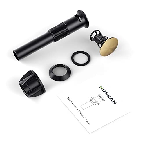 Bathroom Sink Drain with Overflow, Hurran Universal Bathroom Sink Stopper for Bathroom Vanity Vessel Sink, Rapid Draining Plastic Pop-up Sink Drain with Hair Catcher Anti-Clog Strainer, Brushed Gold