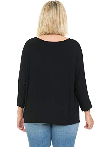 LEEBE Women's Plus Size V-Neck Twist Front Top (1X - 5X) (1X, 3/4 Sleeve/Black)