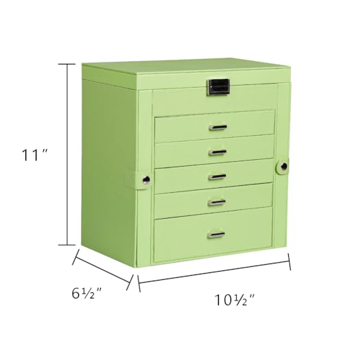 Frebeauty Large Jewelry Box,6-Tier PU Leather Jewelry Organizer,Multi-functional Storage Case with Mirror,Accessories Holder with 5 Drawers for Necklace Bracelets Watches(Avocado Green)