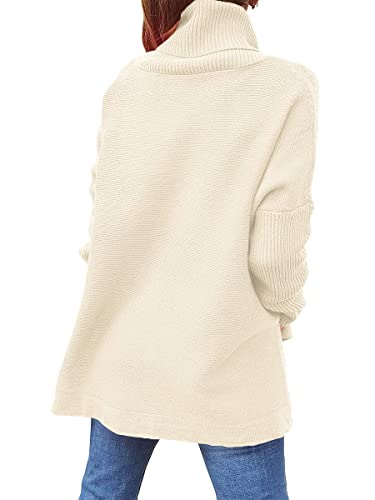 ANRABESS Women's Oversized Turtleneck Batwing Sleeve Spilt Casual Loose Knit Tunic Pullover Sweater Tops 2024 Fall Outfits Lake Small