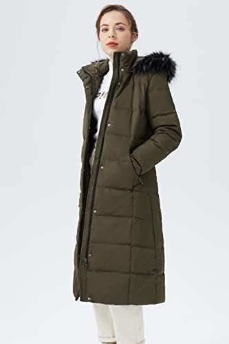 Orolay Women's Quilted Down Jacket Winter Long Coat Hooded Stand Collar Parka Black XS