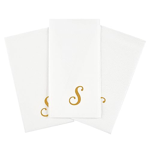 Luxenap 15.8 X 7.9 Inch Linen-Feel Guest Towels, 2000 Lettered Hand Towels - Gold Letter 'G', Cursive Font, White Paper Dinner Napkins, airlaid, For Restrooms And Tables - Restaurantware