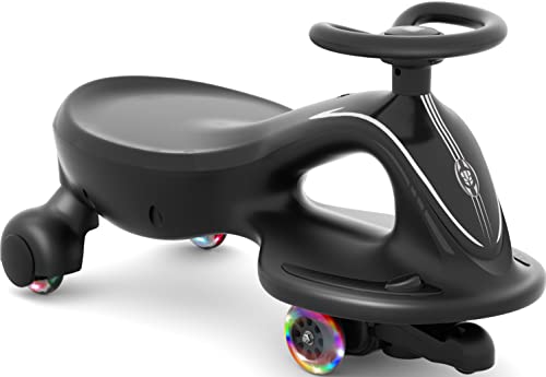 XJD Electric Wiggle Car Ride On Toy, 2 in 1 Wiggle Car Rechargeable Battery with Anti-Rollover Colorful Light-Emitting Wheel for Toddler Ride On Toys 3 Years and Up (Black)