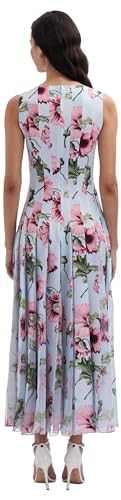 Oscar de la Renta, Poppy Cady Inset Dress, Light Blue/Pink, 12