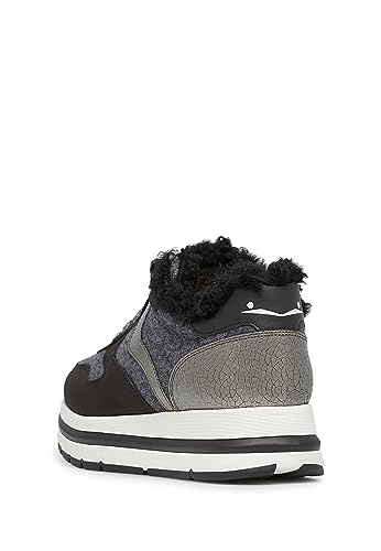 VOILE BLANCHE Women's Maran Shearling Platform Sneakers, Black/Grey, 5 Medium US