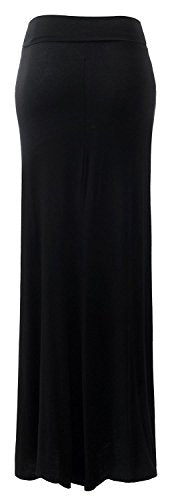 URBAN K Womens Basic Foldable High Waist Regular and Plus Size Maxi Skirts Black