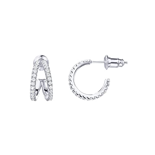 PAVOI 14K Gold Plated Sterling Silver Post Cubic Zirconia Infinite Split Hoop Huggie Earrings in White Gold