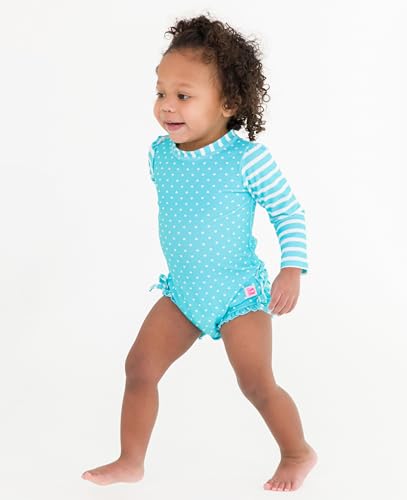 RuffleButts Pink Polka Long Sleeve One Piece Rash Guard - 3-6m