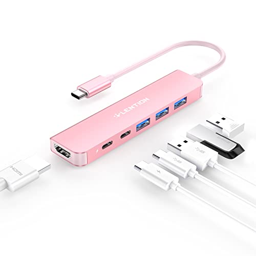 LENTION USB C Hub, 6 in 1 USB C to USB Adapter, USB C Multiport Hub with 4K HDMI Port, 1 USB-C Data Port, 3 5Gbps USB-A Ports, 100W PD and for New MacBook Pro, Mac Air and More (CE35s, Rose Gold)