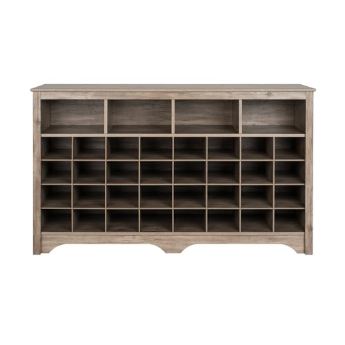 Prepac Gray Console Table, Shoe Cabinet, Storage Cabinet with 32 Shoe Cubbies and 4 Large Storage Cubbies 15.5" D x 60" W x 35" H