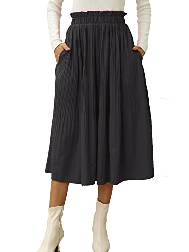 Skirts for Women Casual High Waisted Aline Midi Skirts Pleated Chiffon Floral Skirt Pockets Yellow M