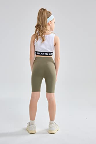 Rolanko Girls Bike Shorts Gymnastic Stretch Spandex Compression Cycling 7" Athletic Shorts for Kids Casual Dance Activewear (Green, 6-7)