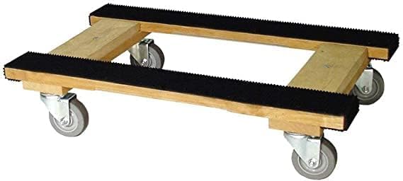 Furniture Dolly 4 Wheel Heavy Duty | Flat Moving Dolly H Frame Oak | Full Length Rubber Tread Dual Rail | 18x30