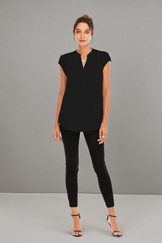 Famulily Womens Cap Sleeve Blouse V-Neck Professional Clothes for Work Grey XL