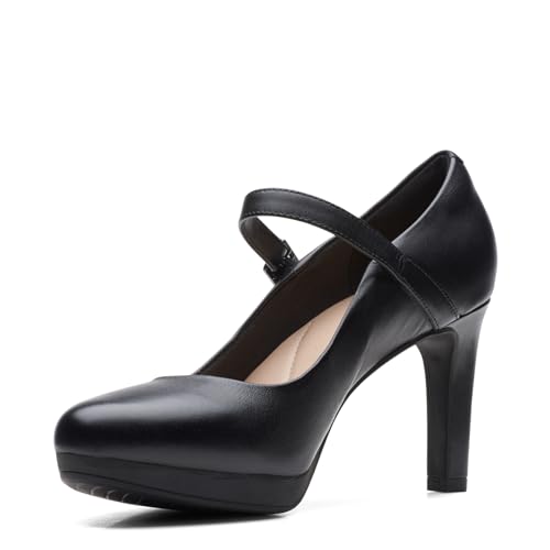 Clarks womens Ambyr Shine Pump, Black Leather, 8.5 US