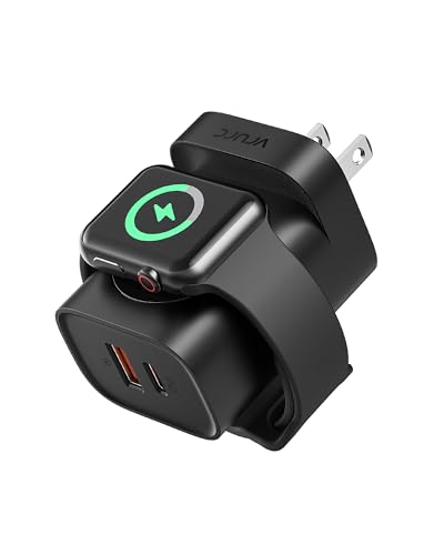 VRURC for Apple Watch Charger, PD 20W 3-in-1 Fast Charging Block with Magnetic Wireless Charging & Dual Ports, Foldable Plug USB C Wall Charger for iPhone 15 14 13, Android,Tablets etc-Black