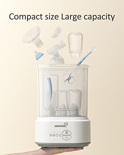 GROWNSY Bottle Sterilizer and Dryer, Compact Electric Steam Baby Bottle Sterilizer (Esterilizador de Biberones), Bottle Sanitizer for Baby Bottles, Pacifiers, Pump Parts