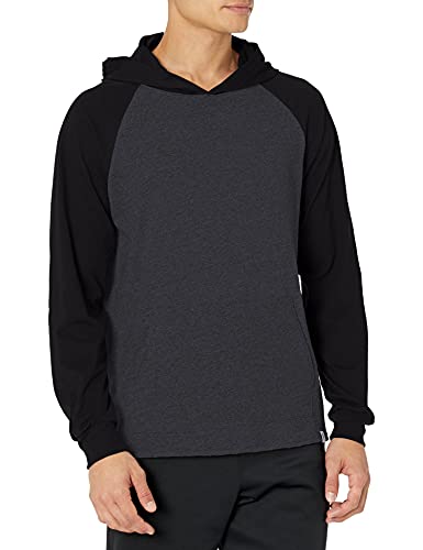 Russell Athletic Men's Essential Cotton Hoodie Shirt, Black Heather/Black, Small