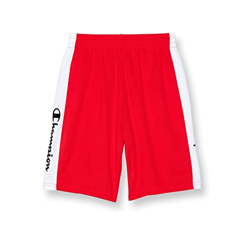 Champion Little, Athletic Boys, Lightweight Shorts for Kids, Graphics, 8", Scarlet/White