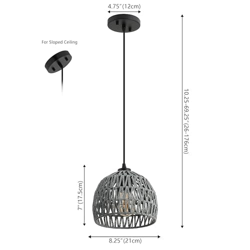 JONATHAN Y JYL6512D Campana 8.25" 1-Light Bohemian Modern Woven Rope/Iron LED Pendant Farmhouse, Coastal, Transitional, Kitchen, Living Room, Hallway, Bedroom, Dining Room, Gray