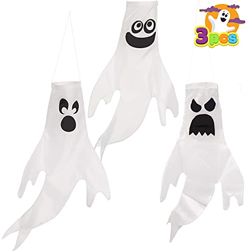 JOYIN 3 Pcs Ghost Windsocks Halloween Decorations Outdoor Decor, White Hanging Windsock Haunted House Front Porch Tree Party Supplies Garden Yard Lawn Patio