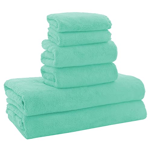 MOONQUEEN Ultra Soft Towel Set-Quick Drying - 2 Bath Towels 2 Hand Towels 2 Washcloths-Microfiber Coral Velvet Highly Absorbent Towel for Bath Fitness,Bathroom,Sports,Yoga, Travel(Purple, 6 Pcs)