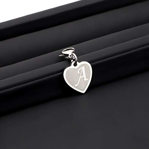 FAADBUK Initial Letter A-Z Alphabet Heart Charm for Bracelet Keychain Necklace Initial Stainless steel Clasp Clip on Charm (intial M)