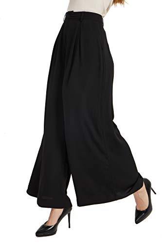 Tronjori Women High Waist Casual Wide Leg Long Palazzo Work Dress Pants Business Trousers Regular Size(XXL Long, Black)