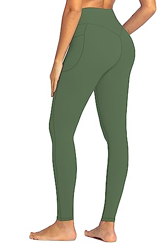 Sunzel Sunzfly High Waist Yoga Pants with Pockets, Workout Leggings for Women Tummy Control, No Front Seam Yoga Leggings 28" Beige Small