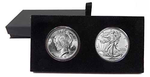 1923 Peace and 2023 Silver Eagle - 100 Year Silver Dollar Set in Deluxe Holders Circulated, Uncirculated