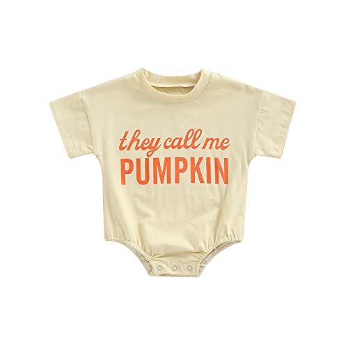 Kayotuas Baby Boys Girls Halloween Romper Oversized Tshirt Onesie Funny Announcement Bodysuit Shirts Cute Halloween Clothes (White&Brown Welcome to our pumpkin patch, 3-6 Months)