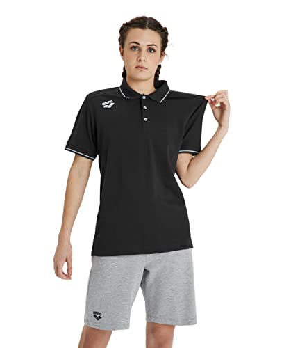 ARENA Unisex Team Solid Polo T-Shirt Short Sleeve Cotton Active Tee Regular Fit Athletic Top Gym Exercise Swimmers Training, Black, X-Small