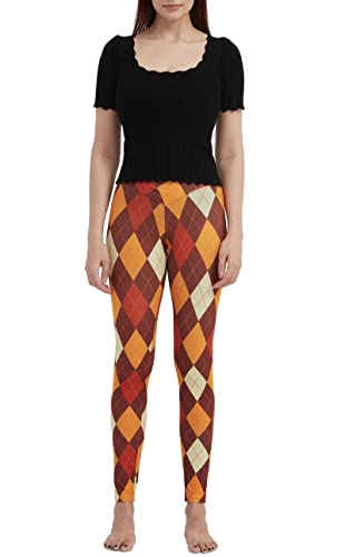 sissycos Women's Thanksgiving Day Plaid Printed Crossover Leggings Buttery Soft High Waisted Pants (Colorful Plaid, X-Large)