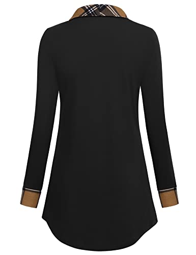 Tunic Tops to Wear with Leggings,Bebonnie Ladies Plus Size Fall Long Sleeve Casual Business Lapel V Neck Christmas Swing Sweatershirts Pullover Dressy Winter Tops Flannel Shirts Sweaters Red Black XL