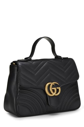 Gucci, Pre-Loved Black Leather GG Marmont Top Handle Shoulder Bag Small, Black