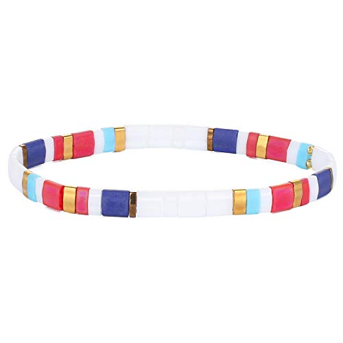 C·QUAN CHI Women Stackable Tila Bead Bracelets Flat Bead Bracelet Boho Friendship Bracelets Stretch Bracelet 03H
