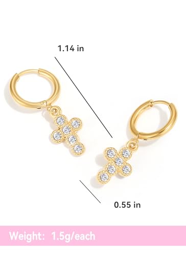 PANSTAR 18K Gold Cross Earrings for Women Small Pearl Studs Earrings Sterling Silver Posts Pearl Earrings Studs, Hypoallergenic Pearl Earrings, Gifts For Women (with Gift Box)