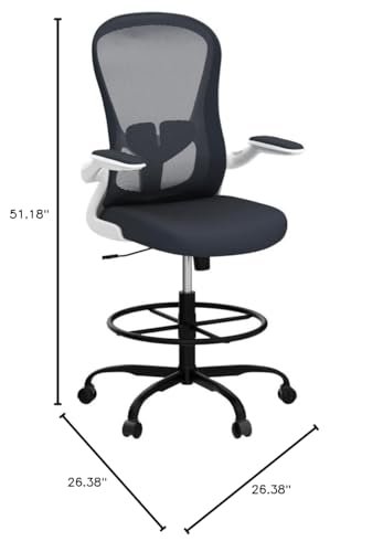 Drafting Chair, Tall Office Chair with Flip-up Armrests Executive Ergonomic Computer Standing Desk Chair, Office Drafting Chair with Lumbar Support and Adjustable Footrest Ring