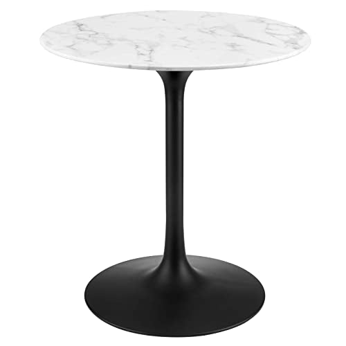 Modway Lippa 60" Mid-Century Modern Dining Table with Round White Top and Pedestal Base in Gold White