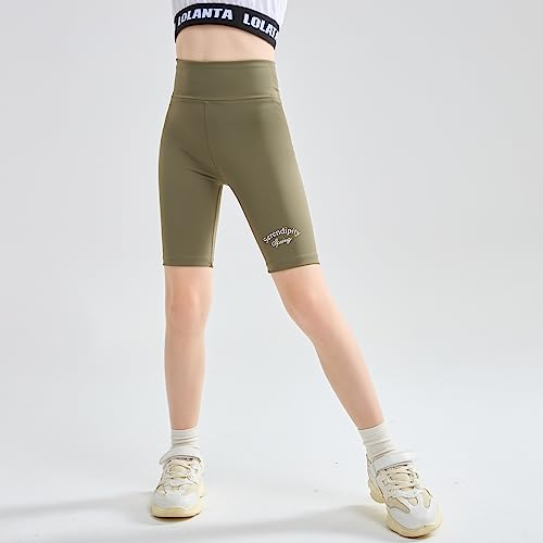 Rolanko Girls Bike Shorts Gymnastic Stretch Spandex Compression Cycling 7" Athletic Shorts for Kids Casual Dance Activewear (Green, 6-7)
