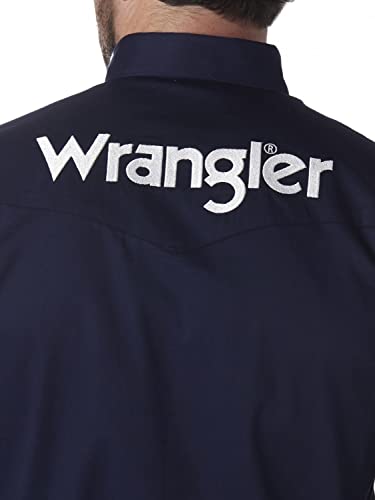 Wrangler mens Western Logo Two Pocket Long Sleeve Button Down Shirt, Navy, 3X US