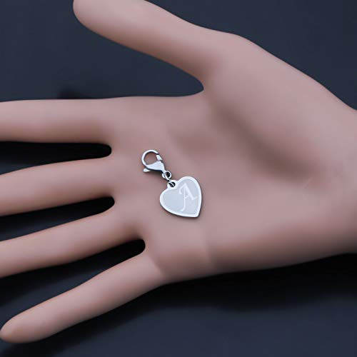 FAADBUK Initial Letter A-Z Alphabet Heart Charm for Bracelet Keychain Necklace Initial Stainless steel Clasp Clip on Charm (intial M)