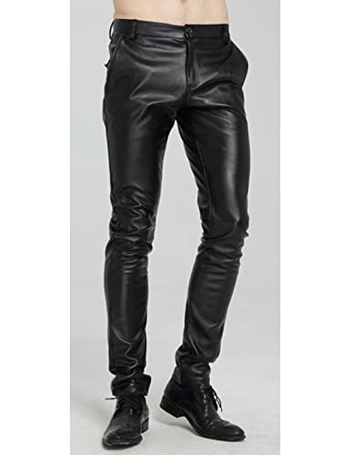Yeokou Men's Skinny Straight Leg Tapered Pu Faux Leather Motorcycle Biker Pants (28, Black)