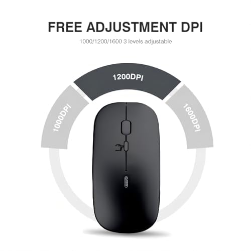 Wireless Bluetooth Mouse,Rechargeable Mouse(BT5.2 & 3.0) with Silent Click, 3-Level DPI Portable Mouse for Laptop, Computer(Black)