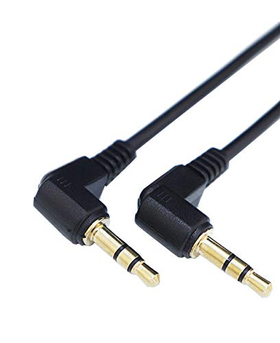 Traovien Stereo Audio Cable, 90 Degree Angled 3.5mm 3Pole TRS Male to Male Stereo Audio Extension Cable for Phone Laptops MP3 Table PC and More(2pcs) (3pole M Bend/M Bend)